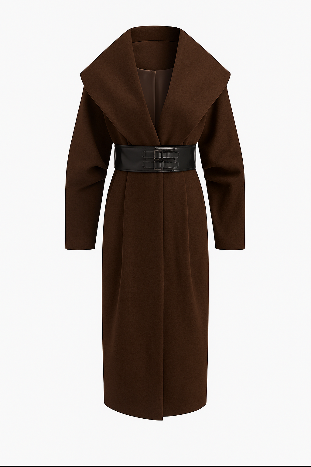 Odette | Lång tweedvinterkappa - Stor krage och brett skärp