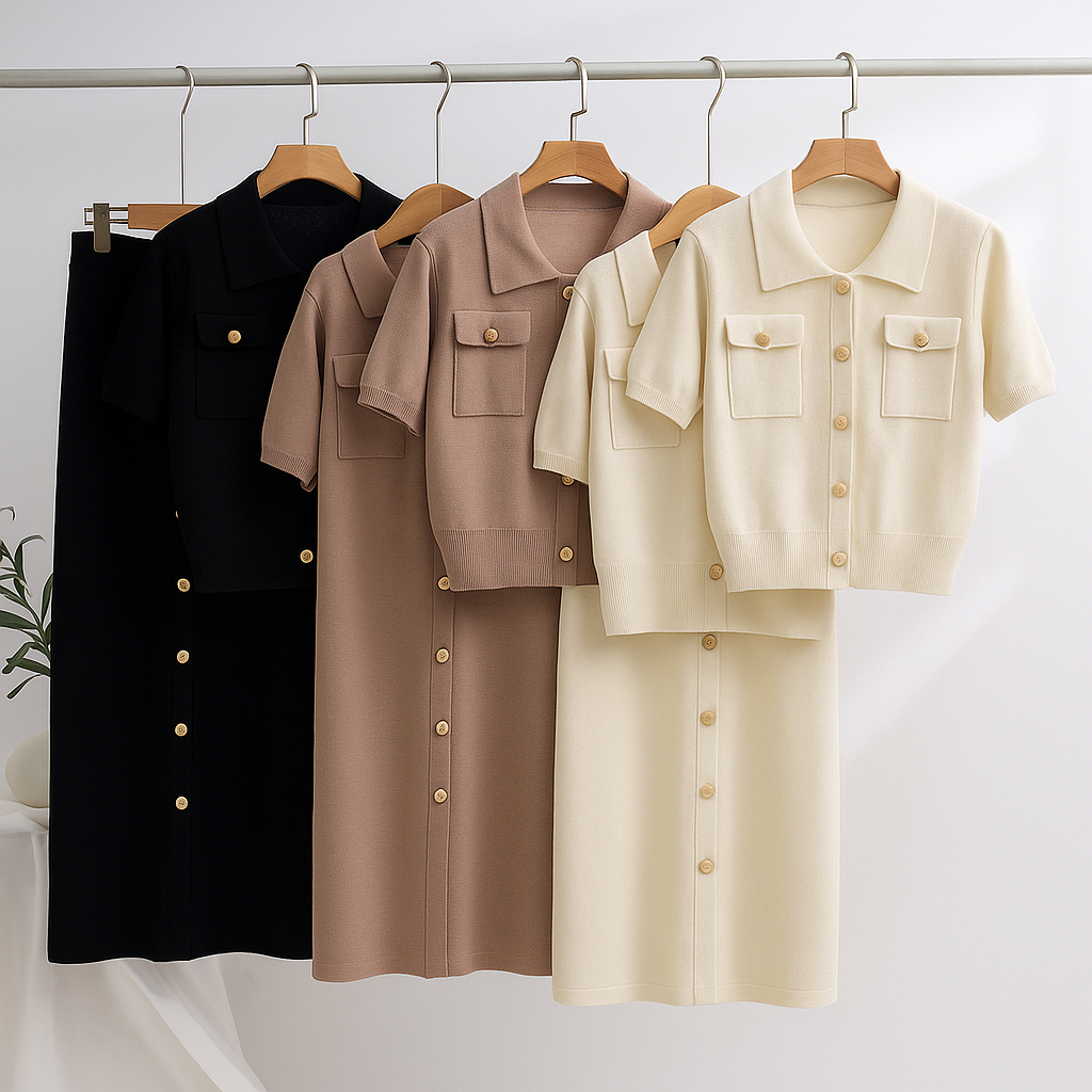 Lyxigt tvådelat set - kortärmad tröja och lång kjol