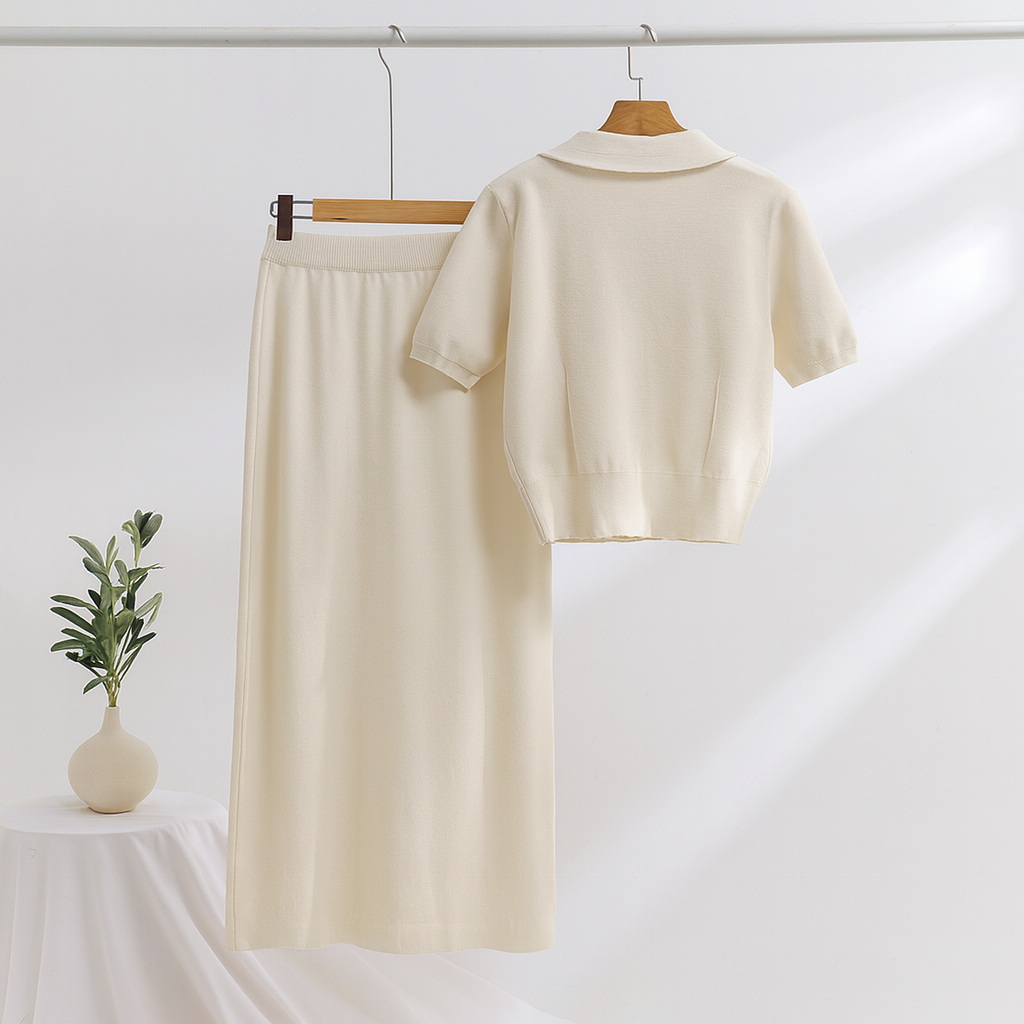 Lyxigt tvådelat set - kortärmad tröja och lång kjol