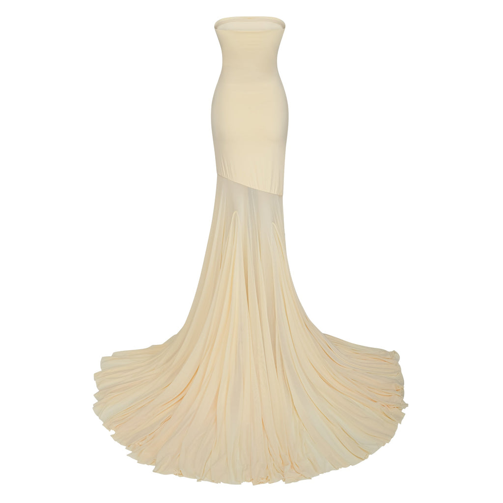 Josiane yellow off-shoulder sheer tulle maxi dress