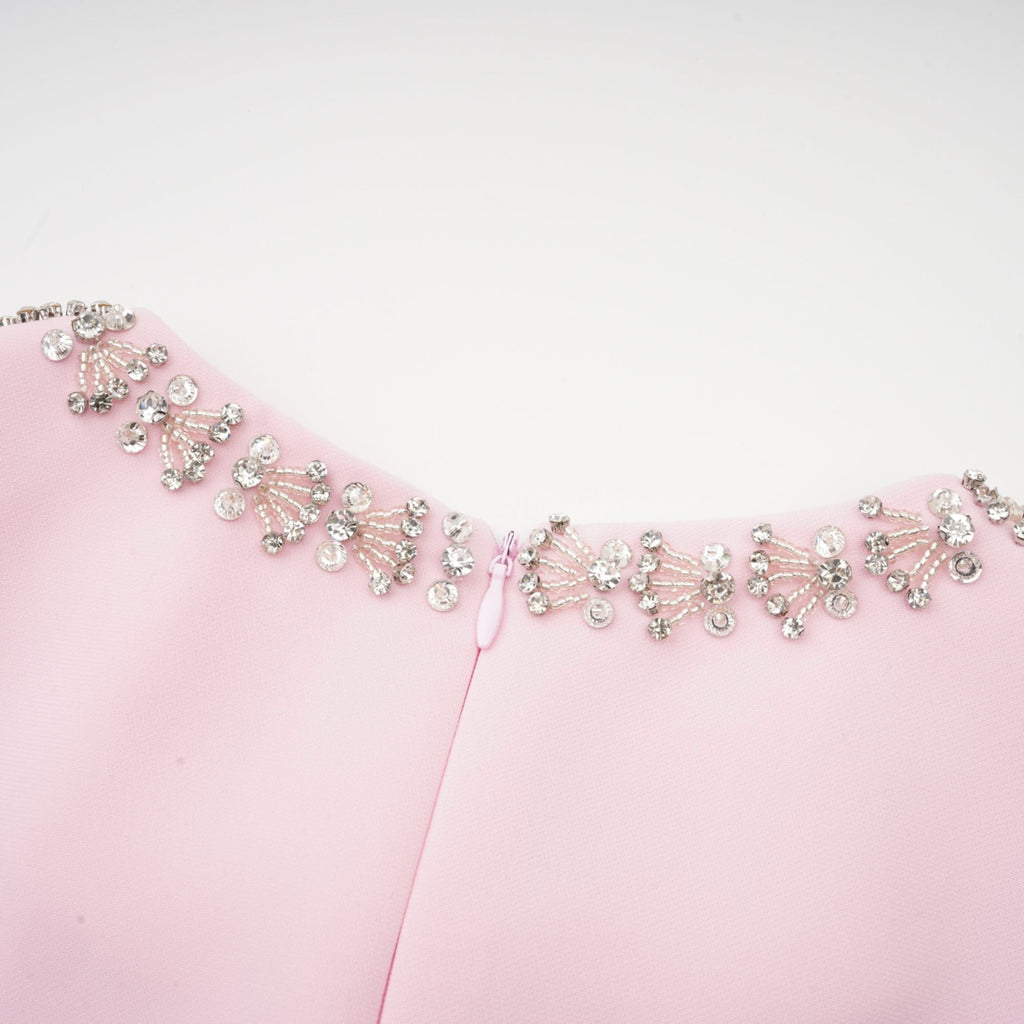 Cassiopeia crystal-accented pink bow midi dress