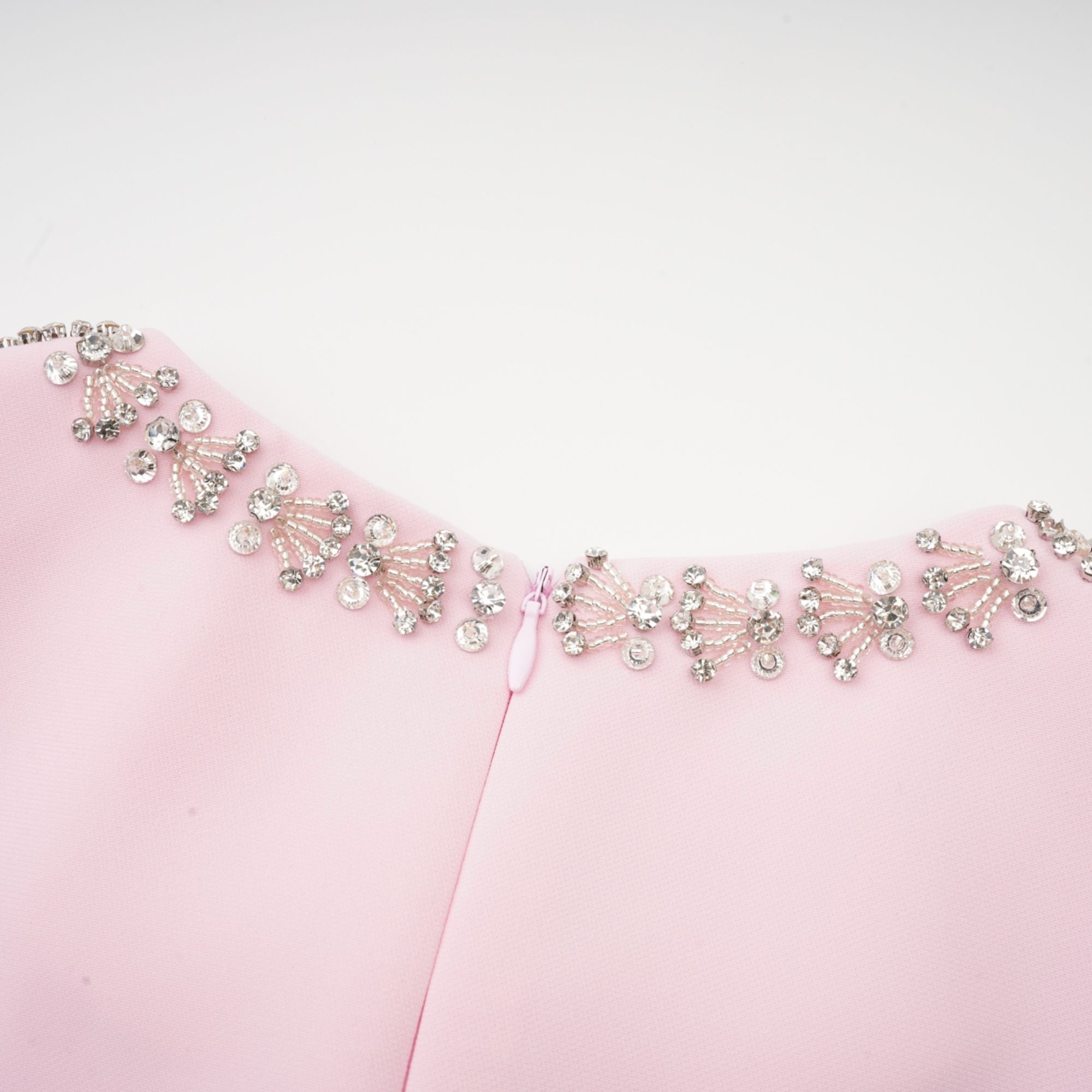 Cassiopeia crystal-accented pink bow midi dress
