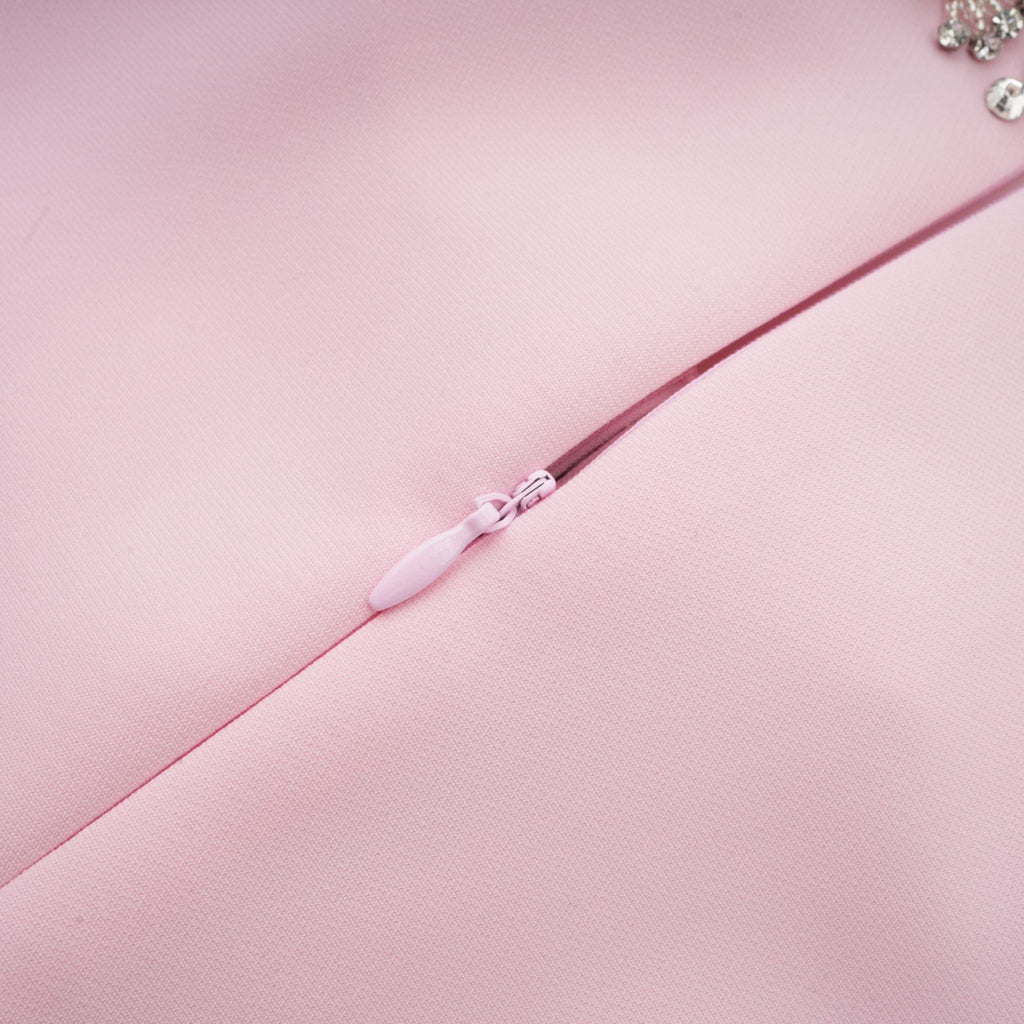 Cassiopeia crystal-accented pink bow midi dress