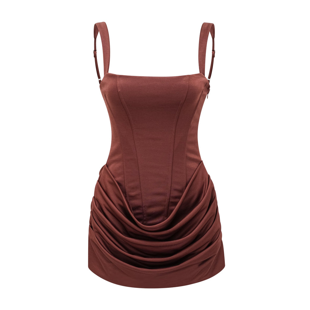 Paulette Brun Rynkad Bodycon Miniklänning