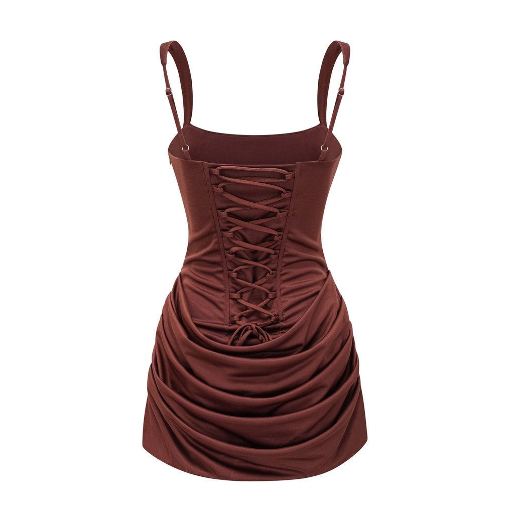 Paulette Brun Rynkad Bodycon Miniklänning