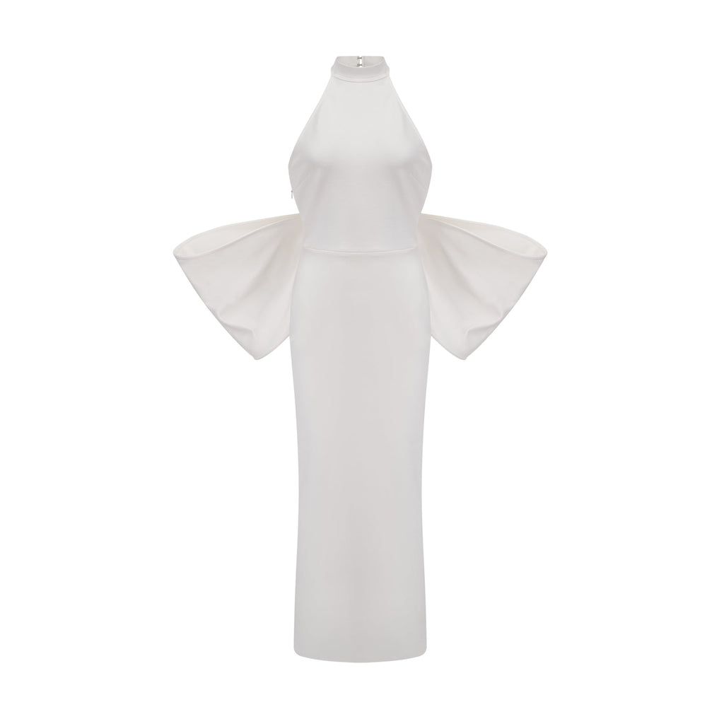 Capucine white oversize-bow bandage dress