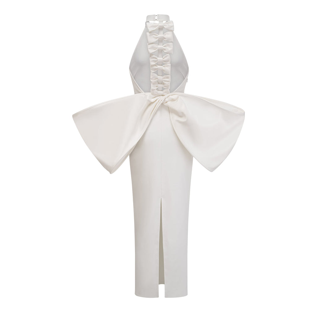 Capucine white oversize-bow bandage dress