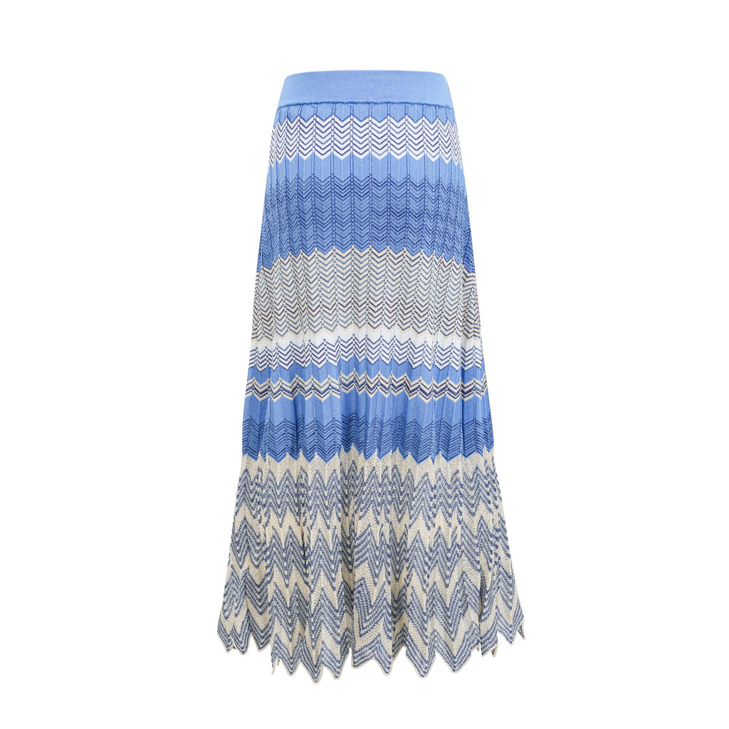 Daniela blue zigzag-design knit top & skirt matching set
