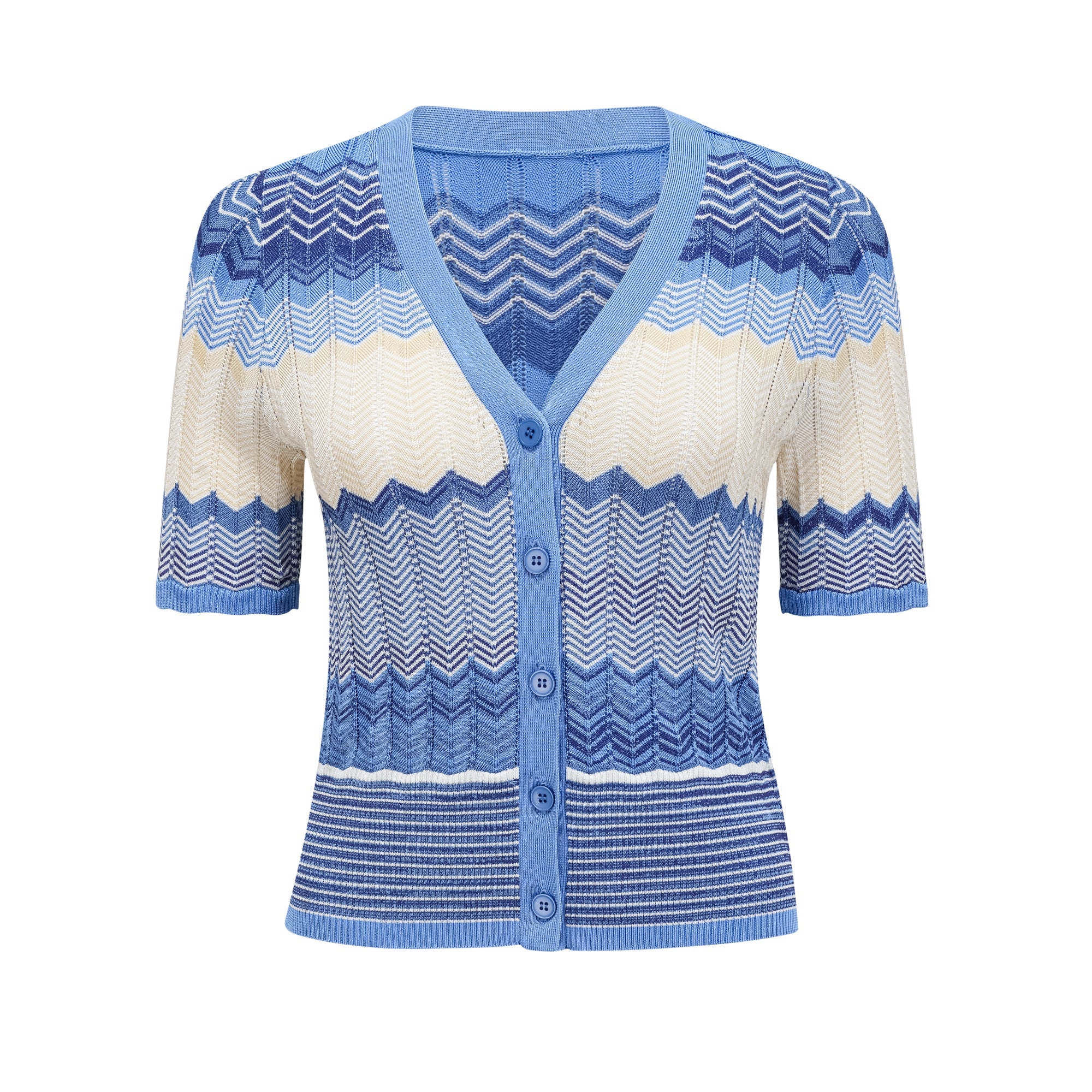 Daniela blue zigzag-design knit top & skirt matching set