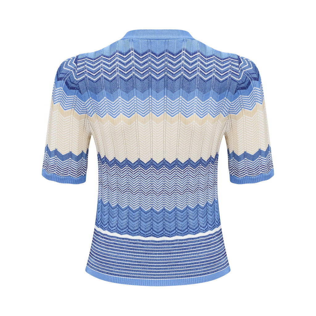 Daniela blue zigzag-design knit top & skirt matching set