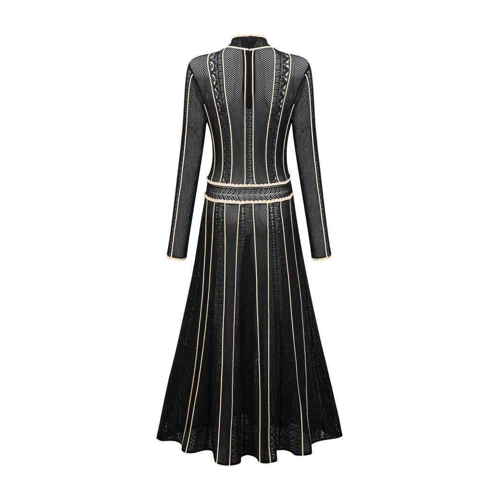 Maëlys black vertical-stripe netted maxi dress