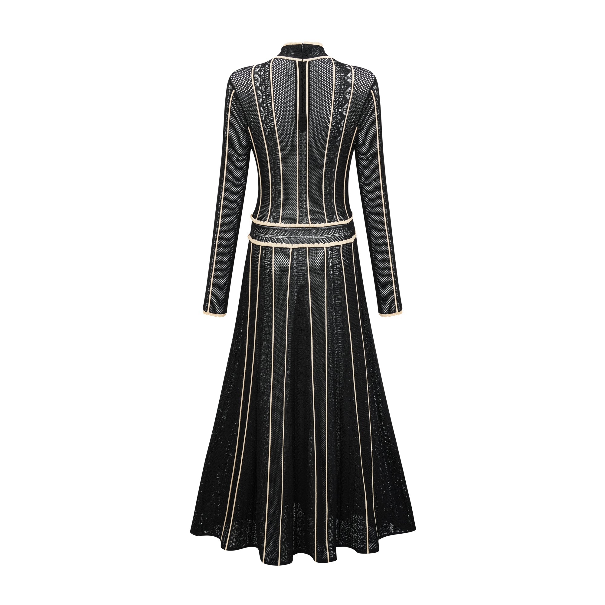 Maëlys black vertical-stripe netted maxi dress