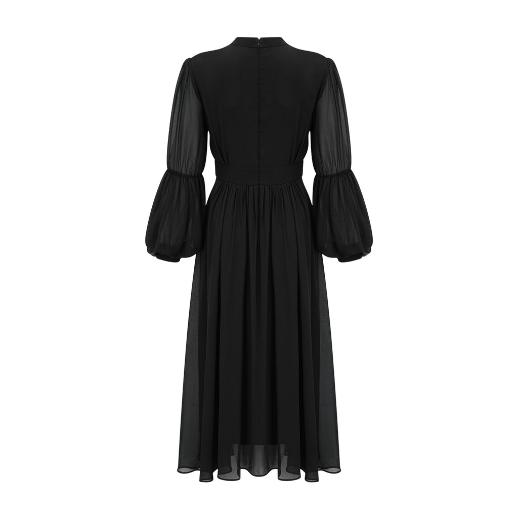 Viviane black pleated button-front midi dress