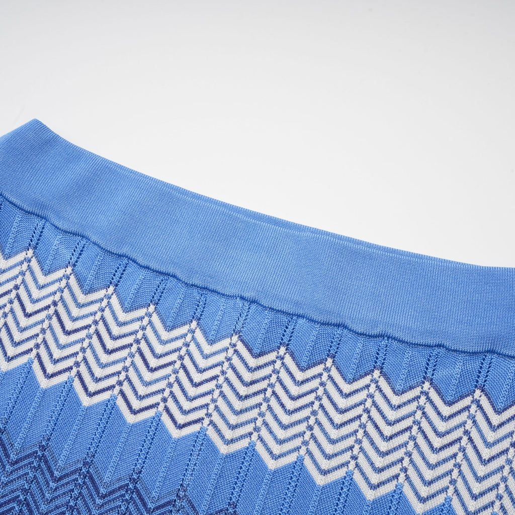 Daniela blue zigzag-design knit top & skirt matching set