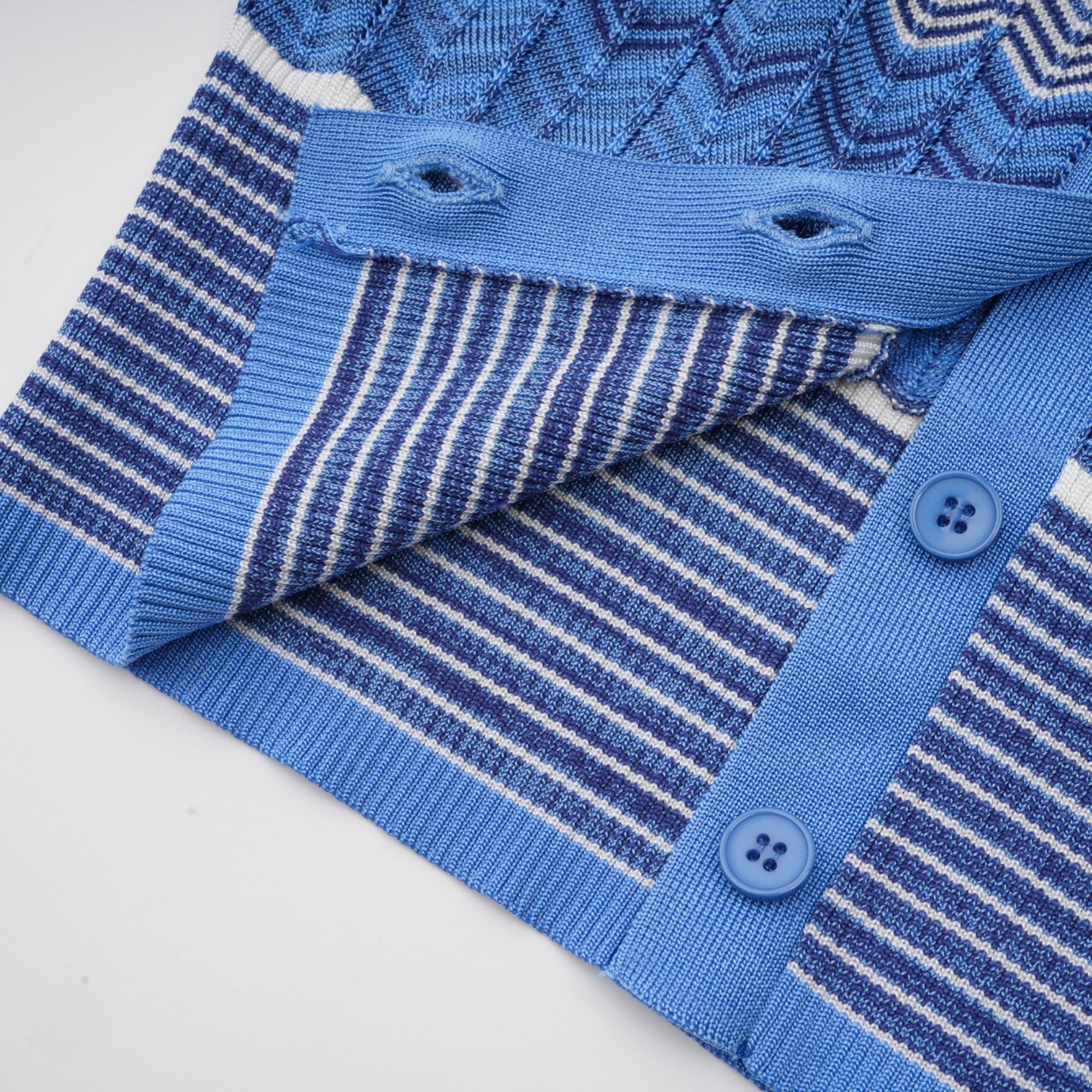 Daniela blue zigzag-design knit top & skirt matching set