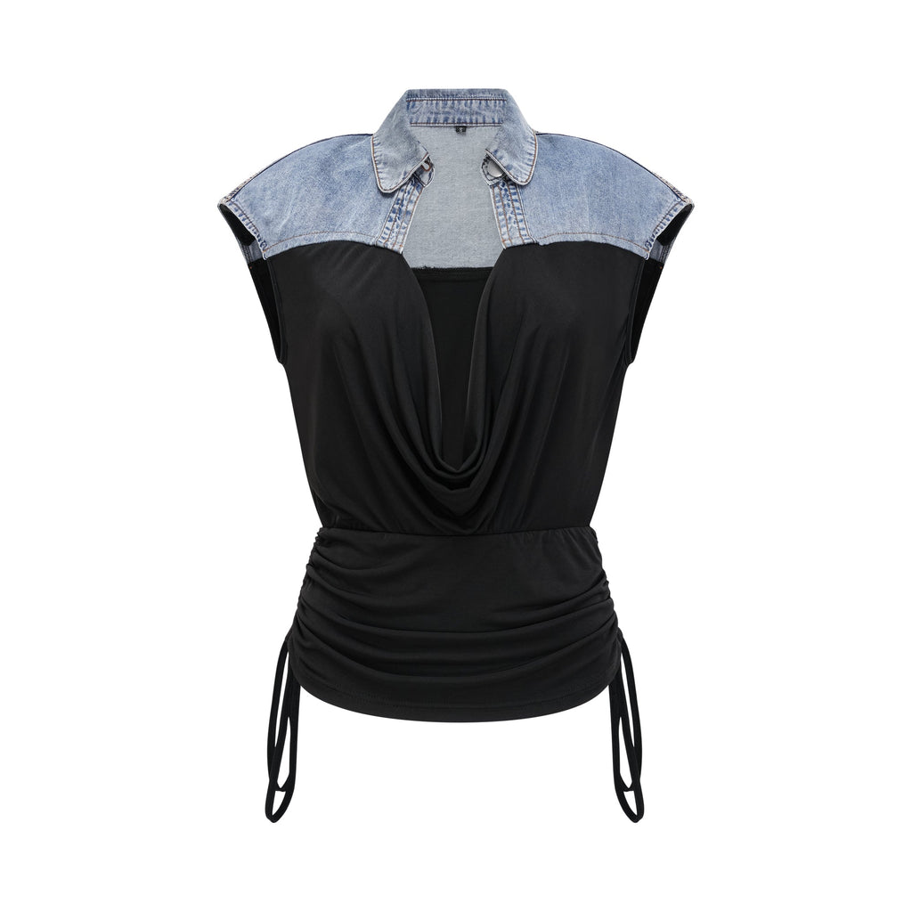 Nala matchande set med denimtopp och kjol med jerseypaneler 