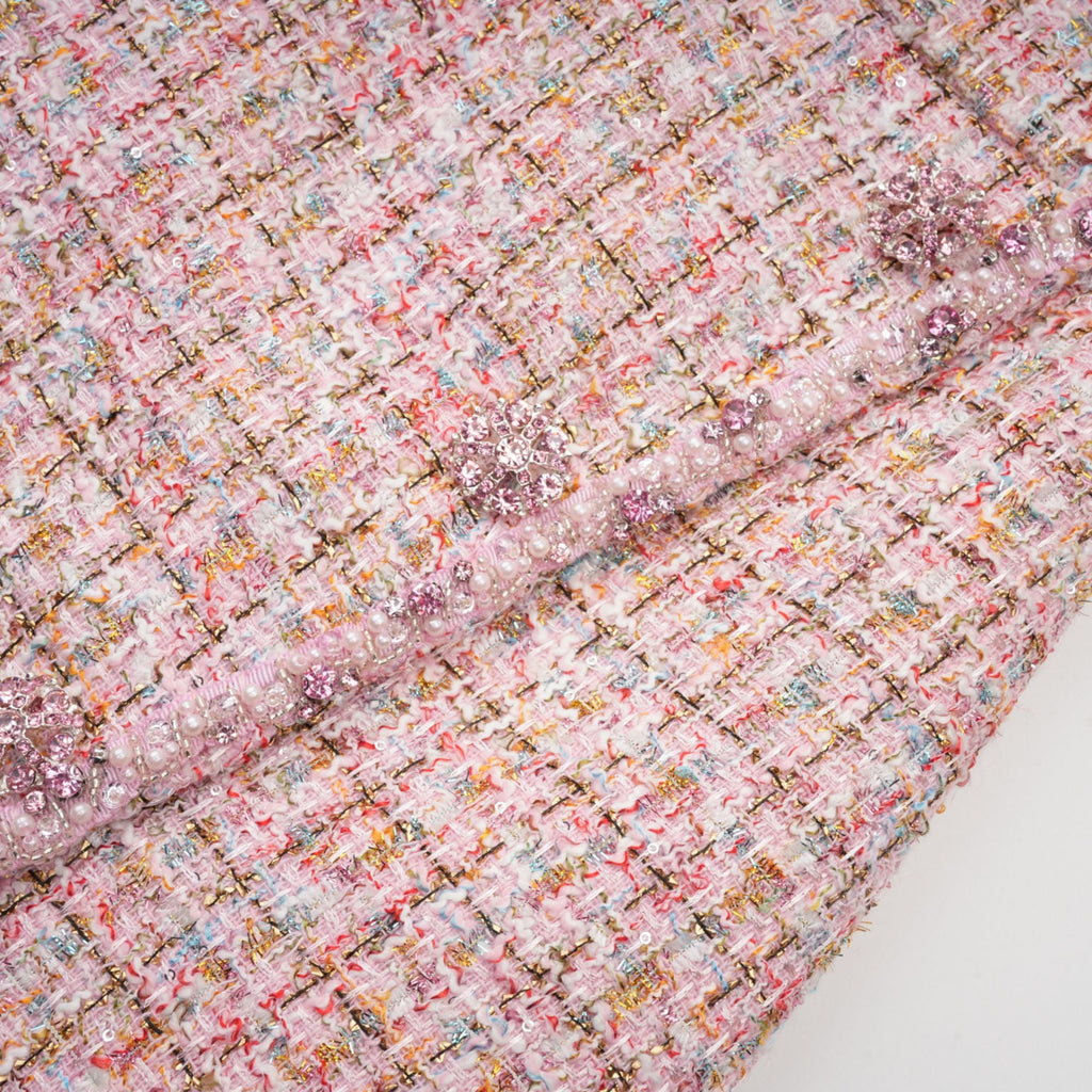 Aoife rosa utsmyckad tweed miniklänning 