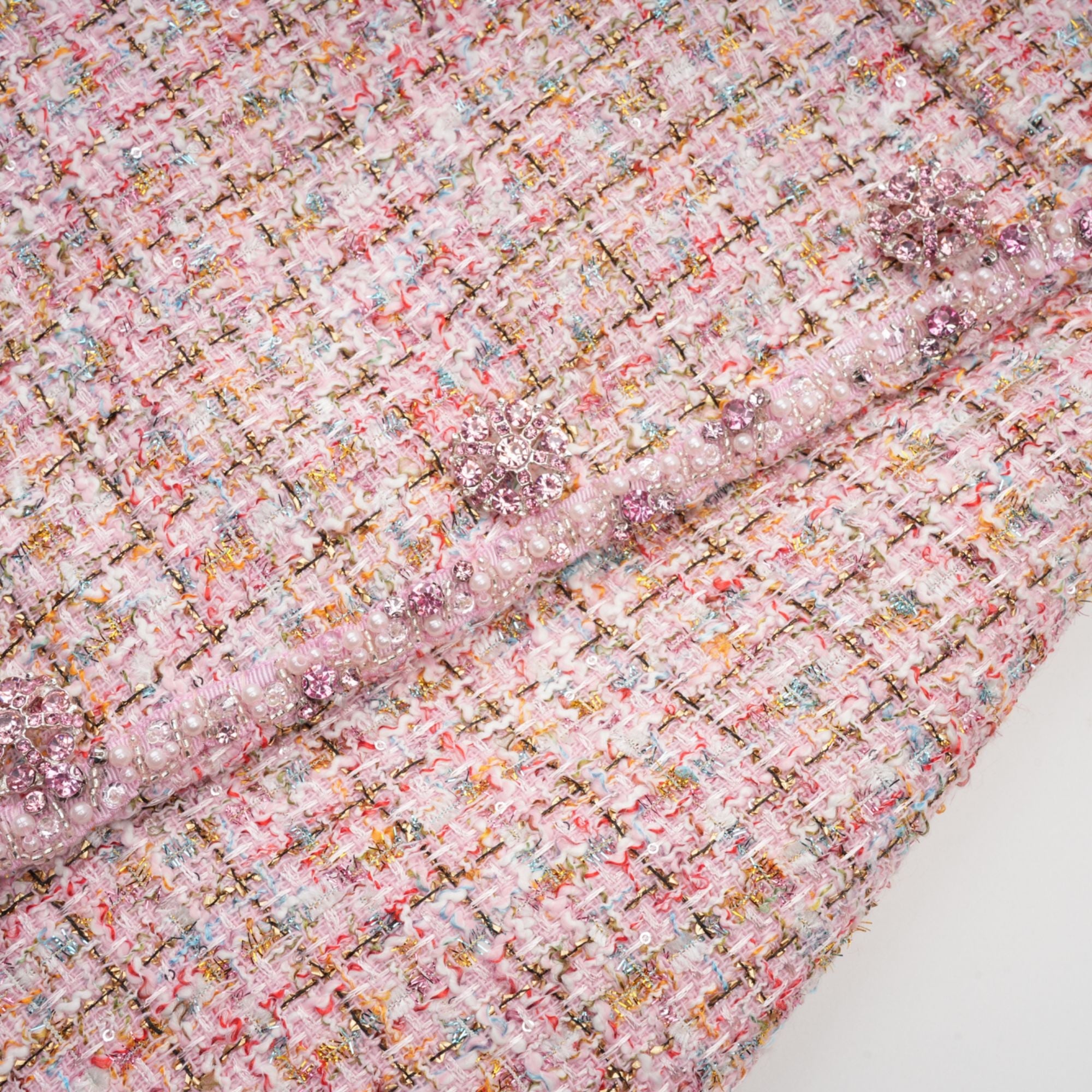 Aoife rosa utsmyckad tweed miniklänning 