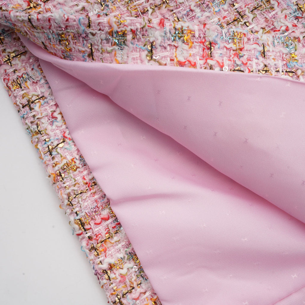 Aoife rosa utsmyckad tweed miniklänning 