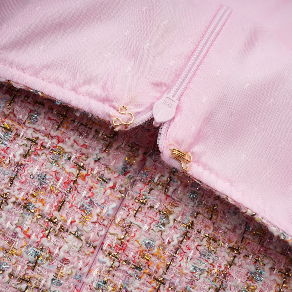 Aoife rosa utsmyckad tweed miniklänning 