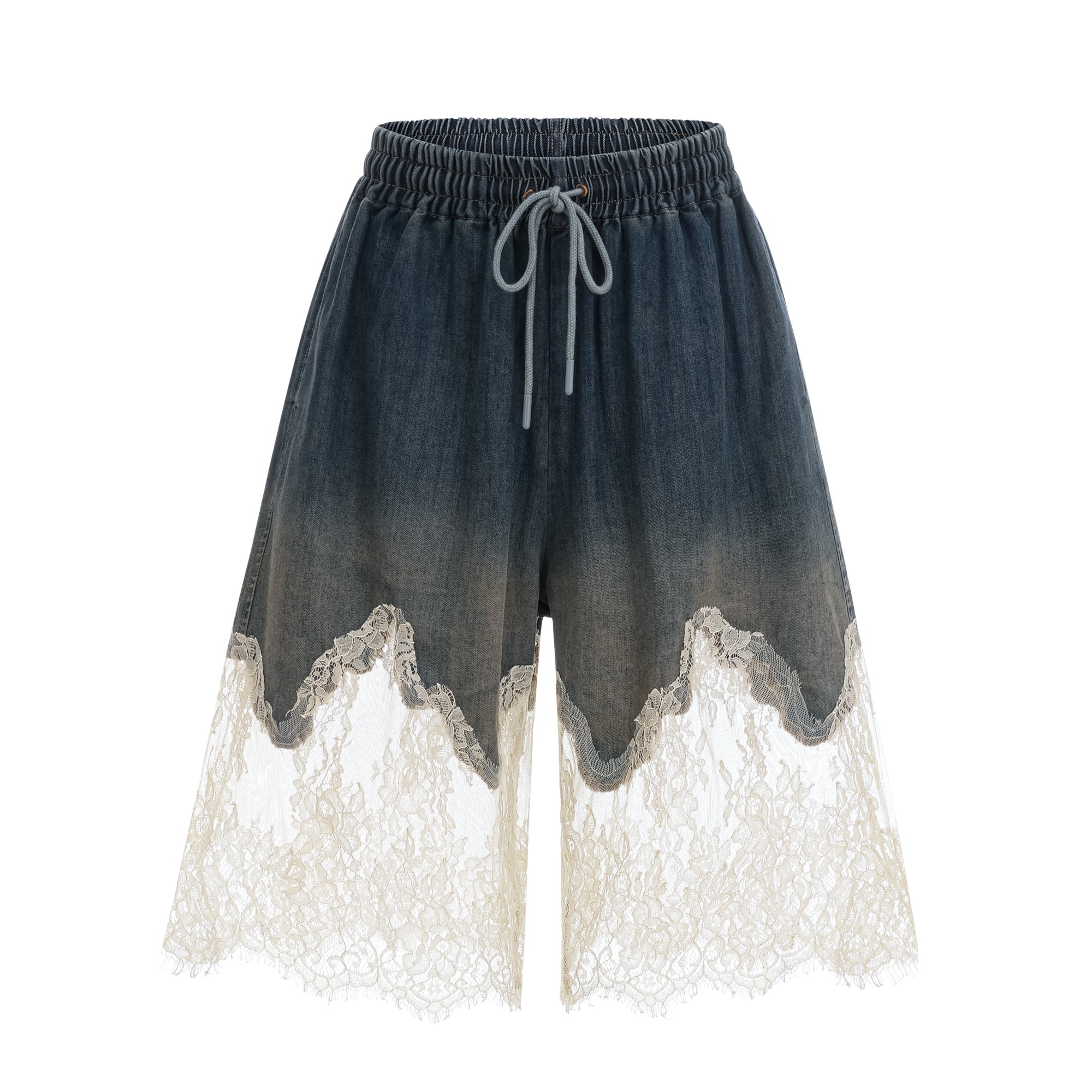 Sylvie lace-detail denim top & shorts matching set