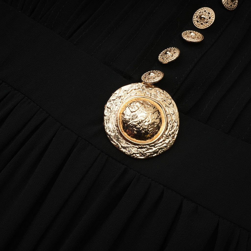 Viviane black pleated button-front midi dress