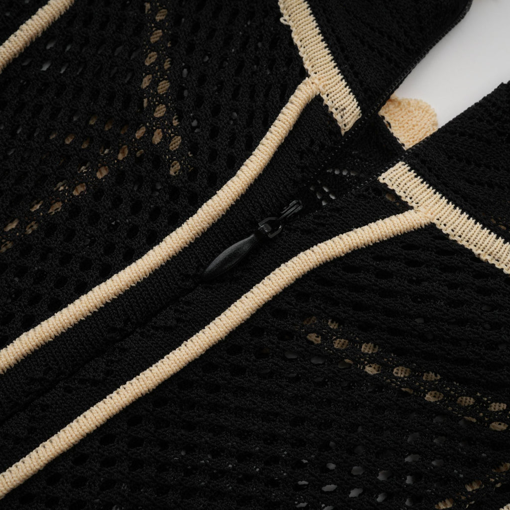 Maëlys black vertical-stripe netted maxi dress