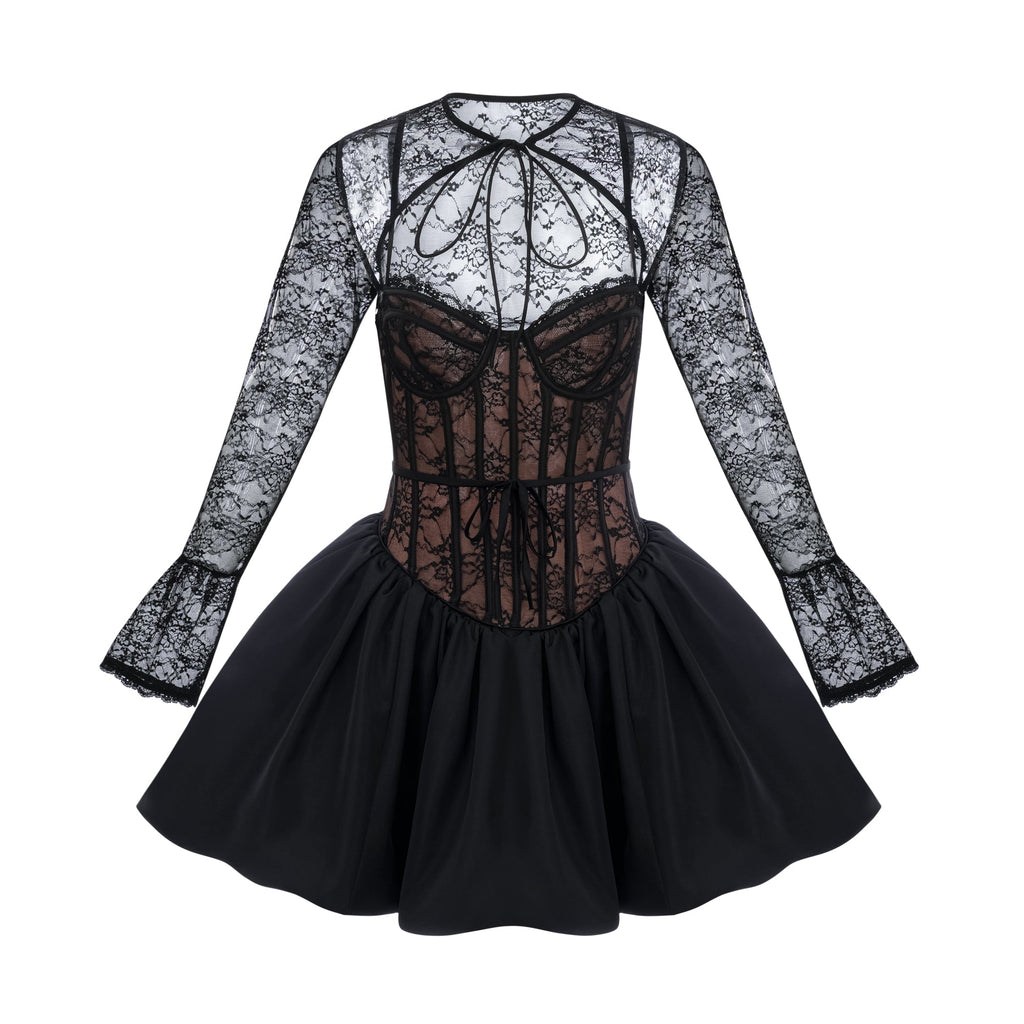 Louise black floral-lace vest & dress matching set