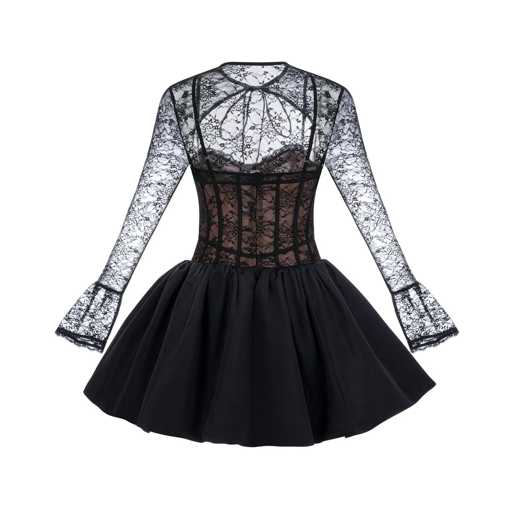 Louise black floral-lace vest & dress matching set