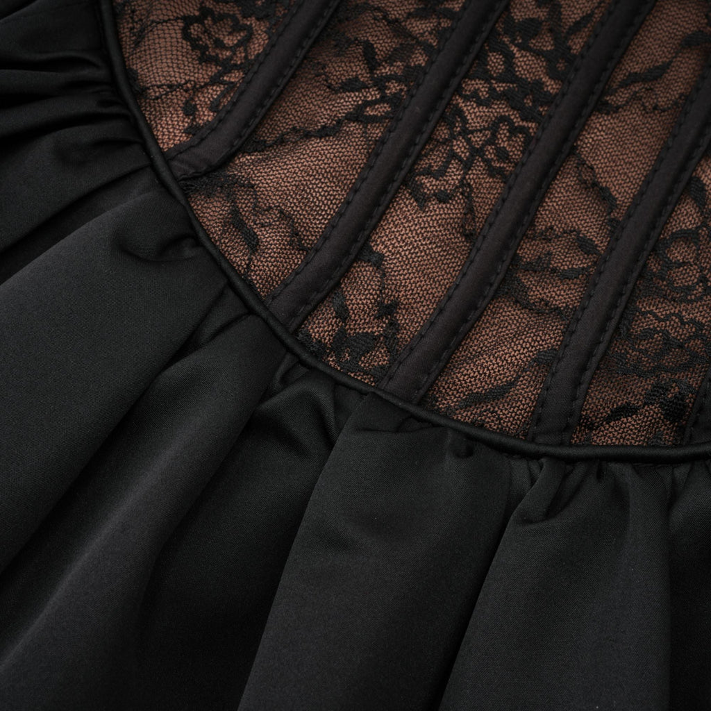 Louise black floral-lace vest & dress matching set