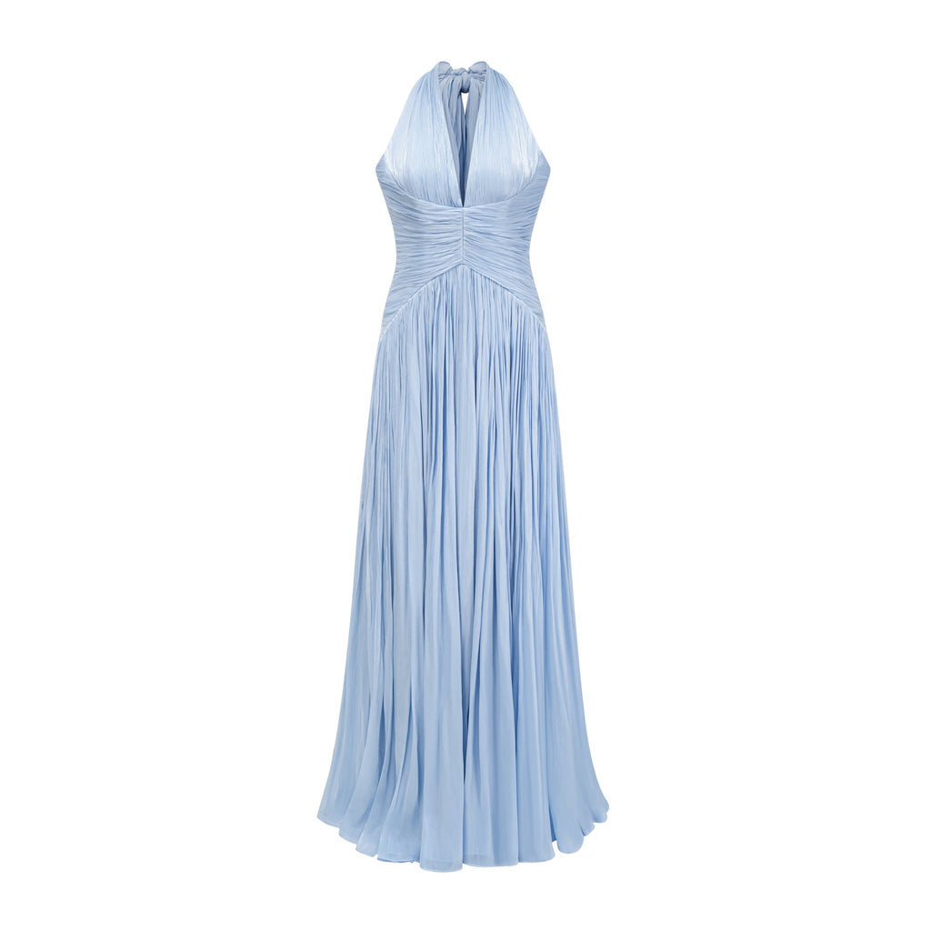Térébenthine Blue Glossy Gathered Maxi Dress