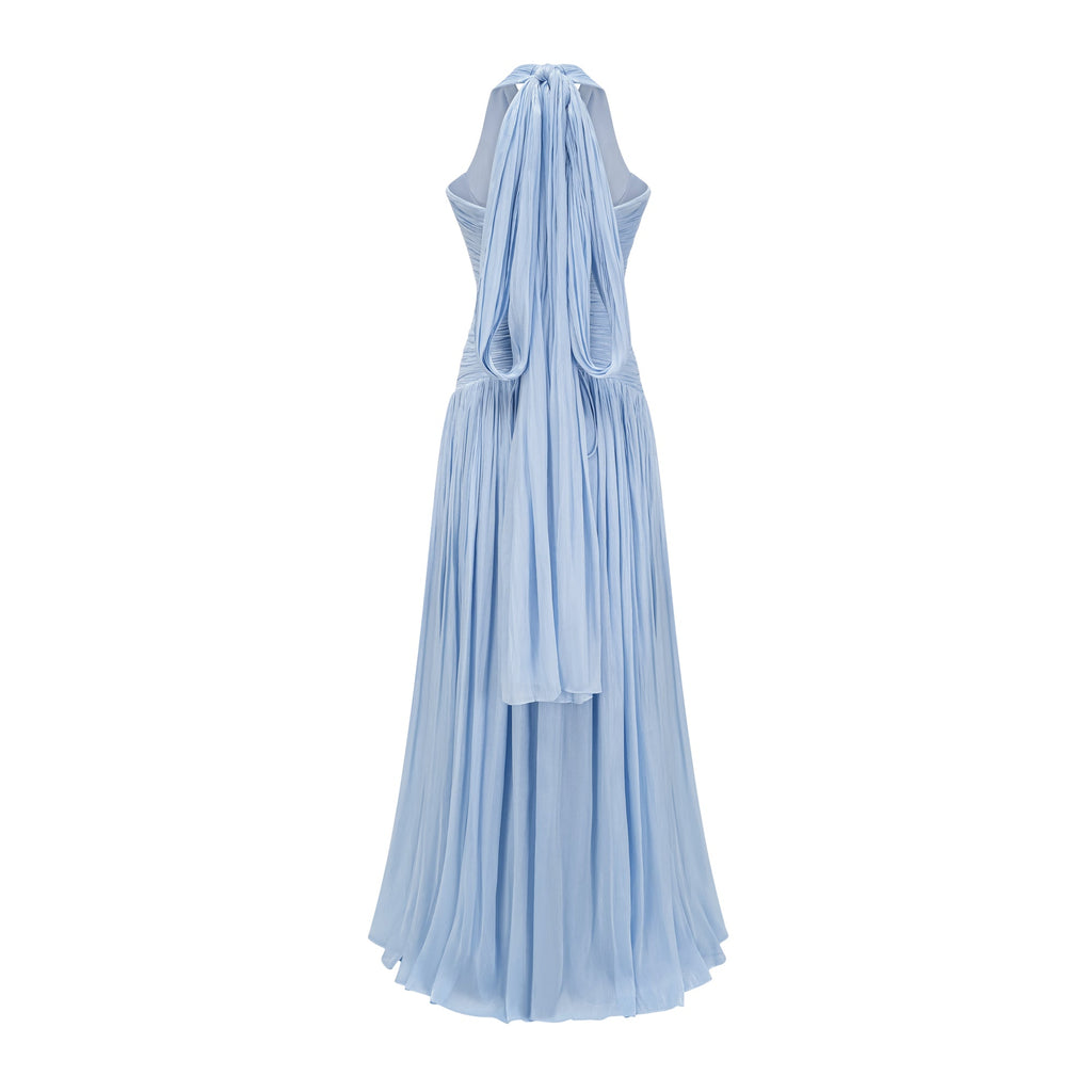 Térébenthine Blue Glossy Gathered Maxi Dress