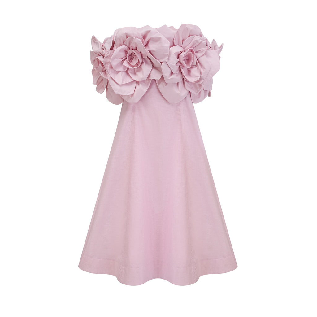 Juliette pink off-shoulder 3D-petal midi dress