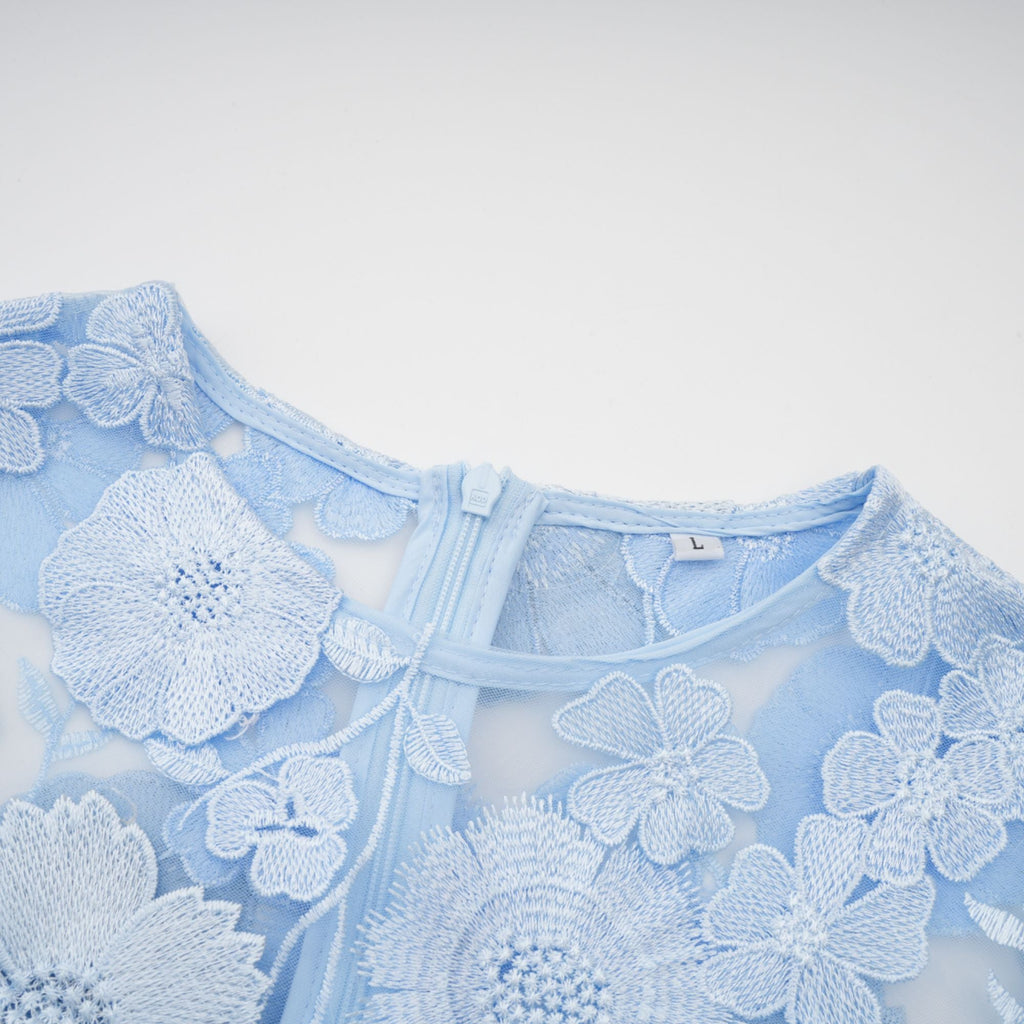 Herta blue floral-appliqué midi dress