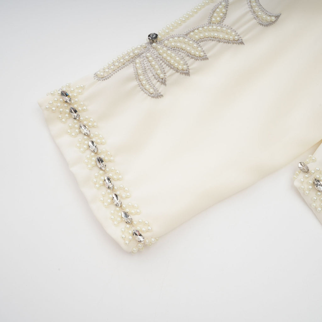 Blanche White Embellished Pleated Two-Piece Jacket and Dress Set