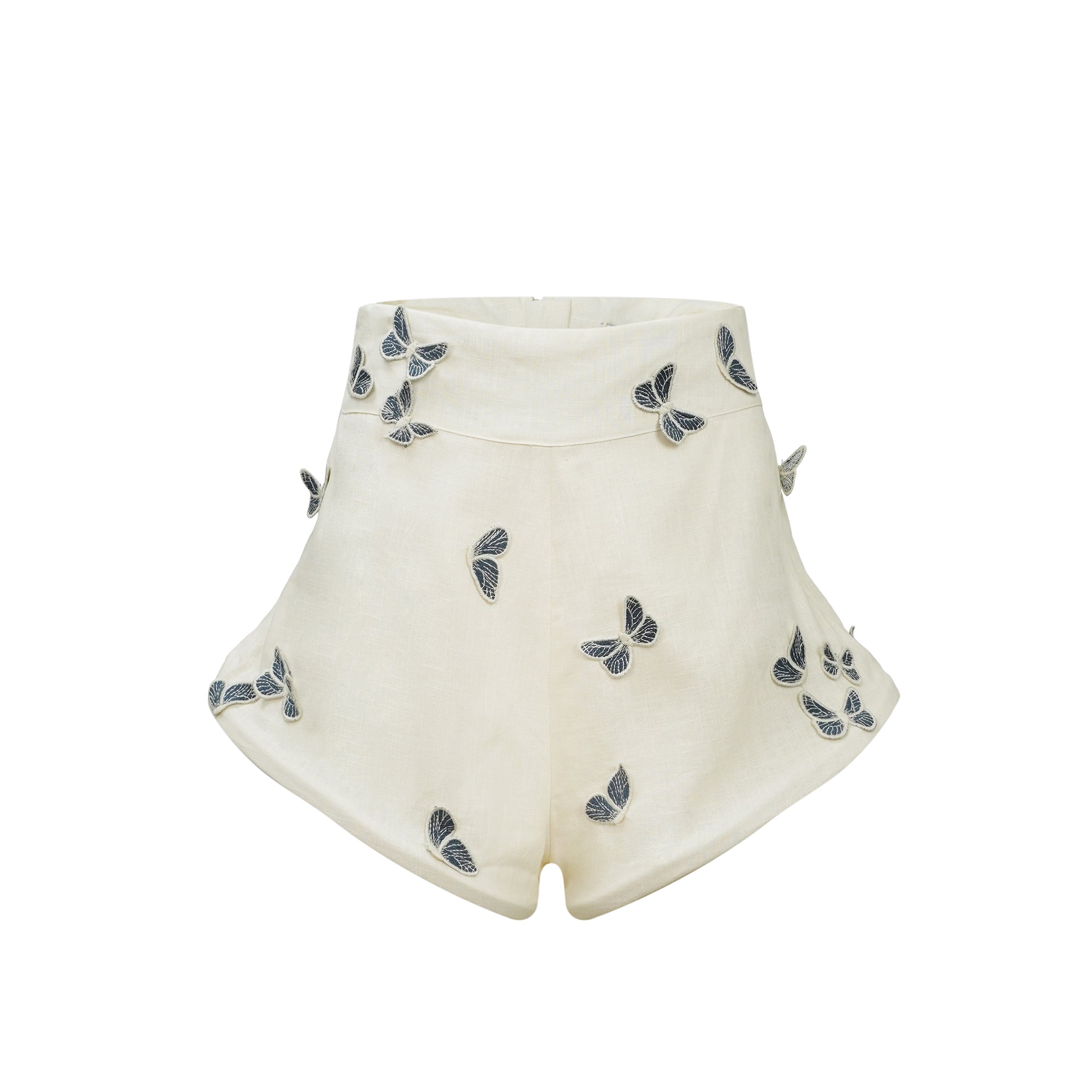 Ophélie Vitt Set med Broderad Skjorta och Shorts med Fjärilsmotiv