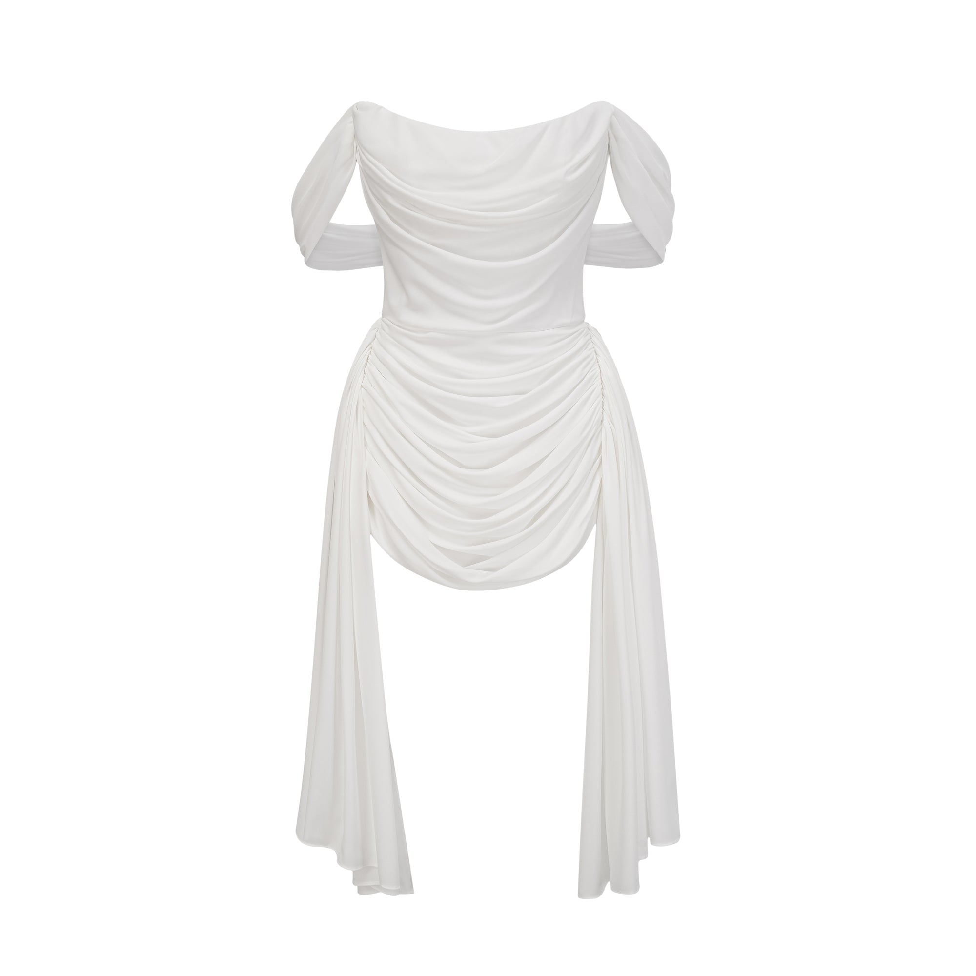 Gitta white ribbon-design ruched mini dress