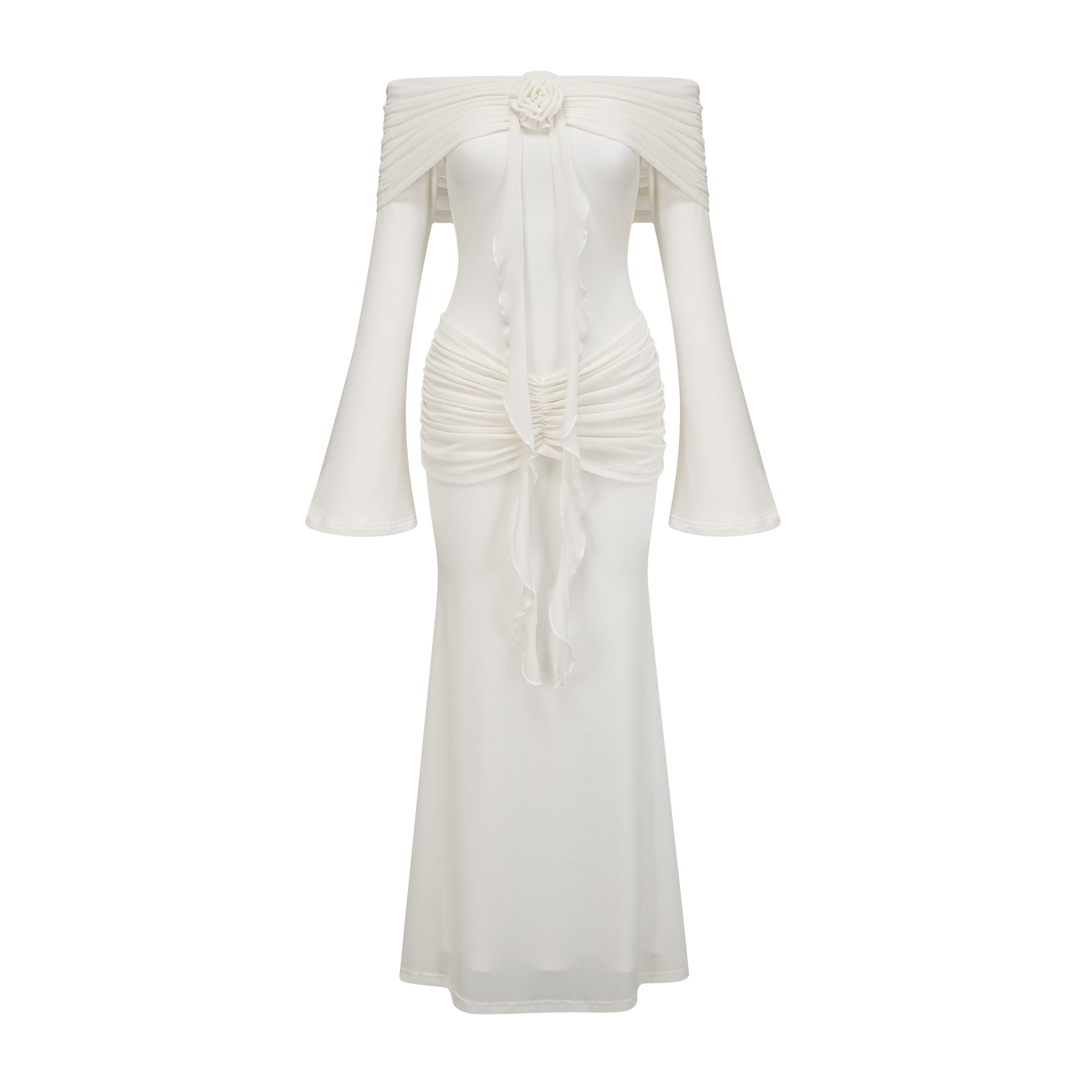 Wanda white glittered floral-appliqué knit maxi dress