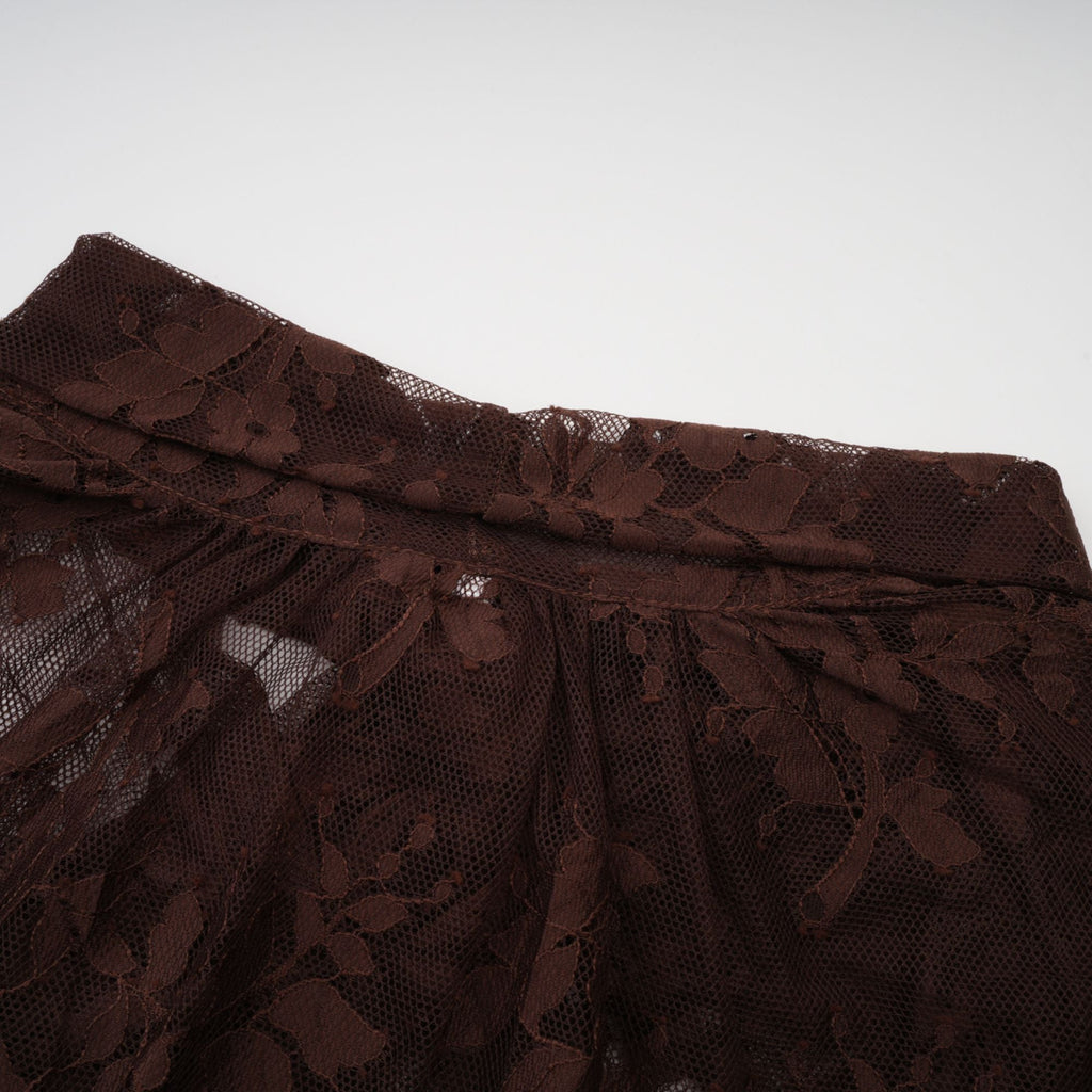 Sylvie brown chantilly-lace flared midi dress