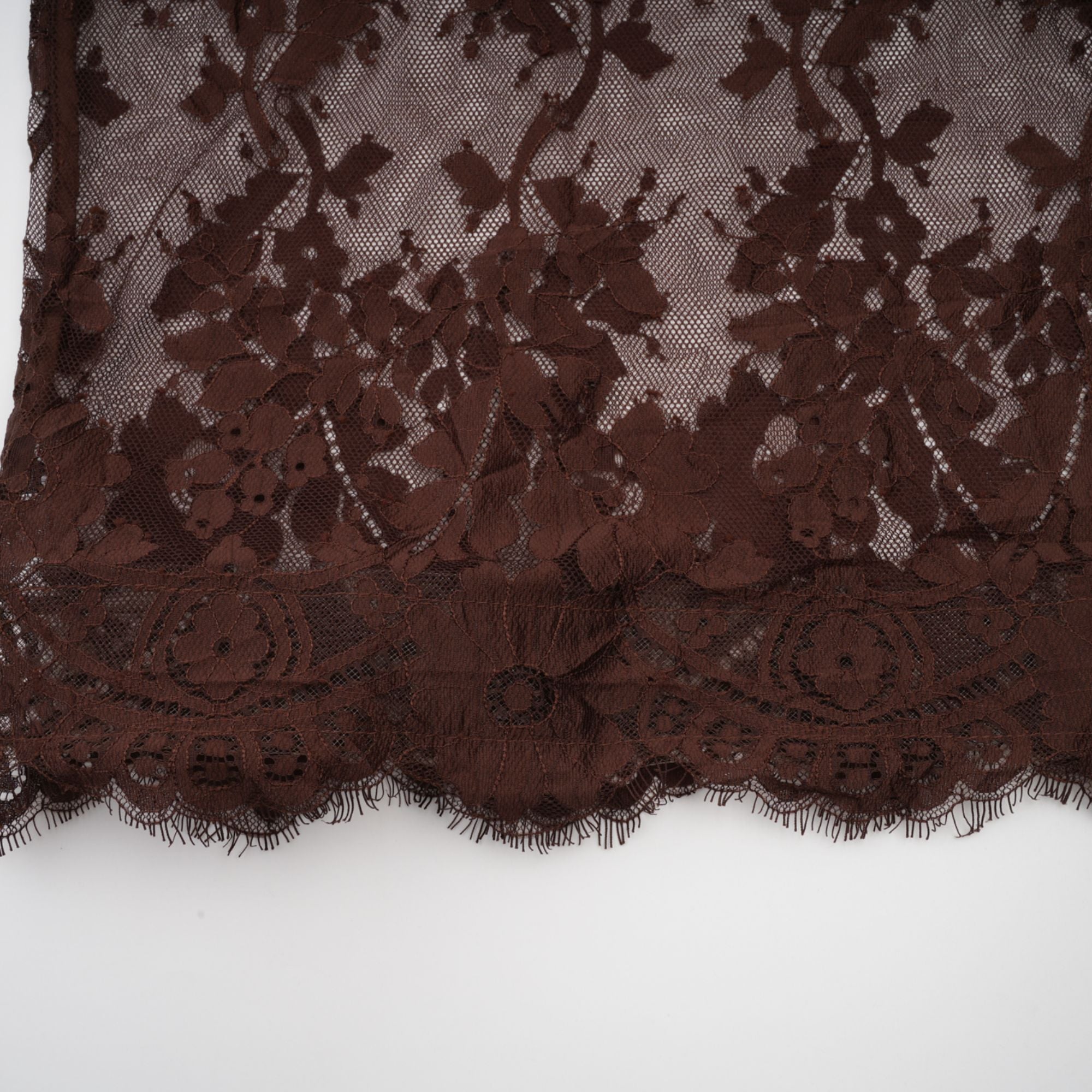 Sylvie brown chantilly-lace flared midi dress