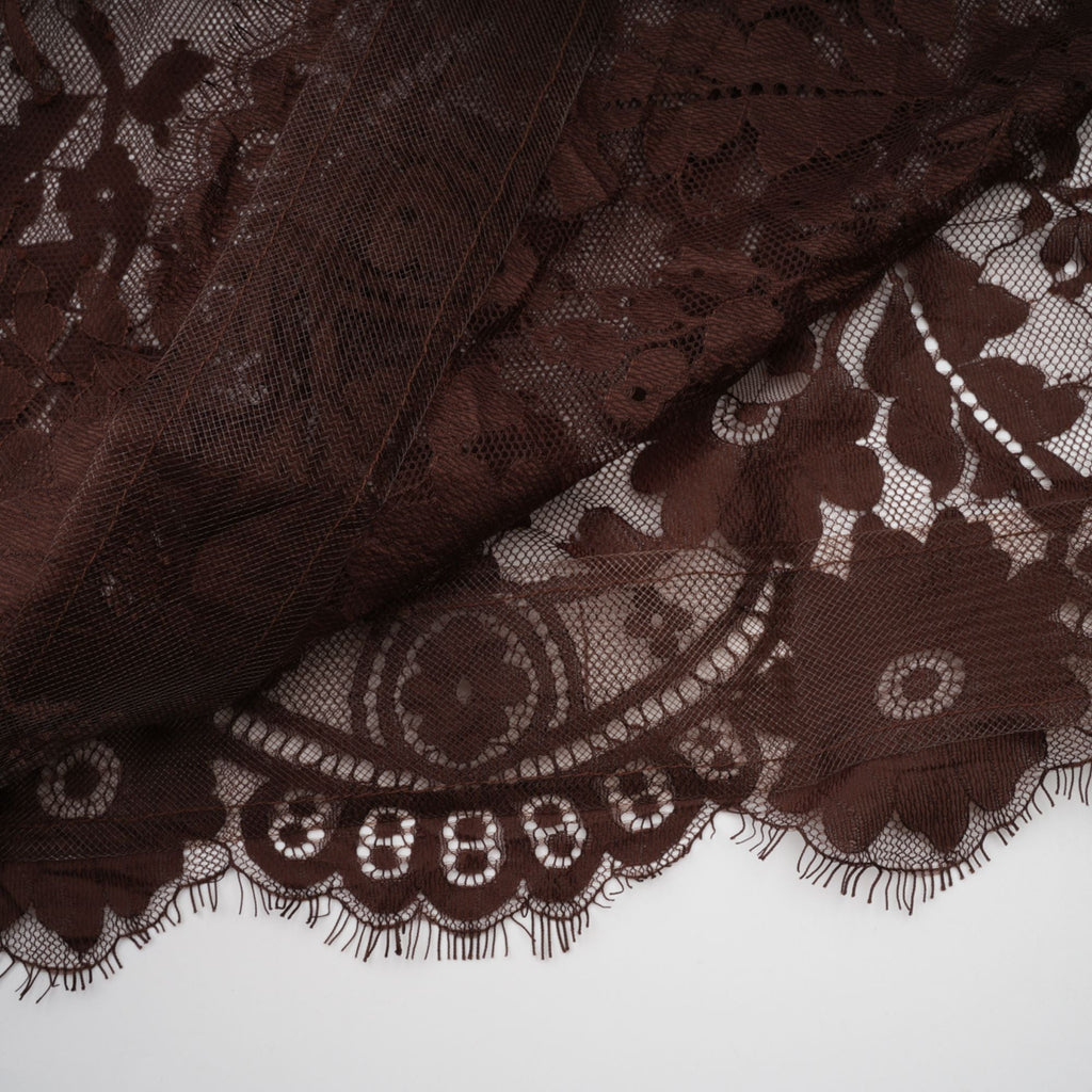 Sylvie brown chantilly-lace flared midi dress