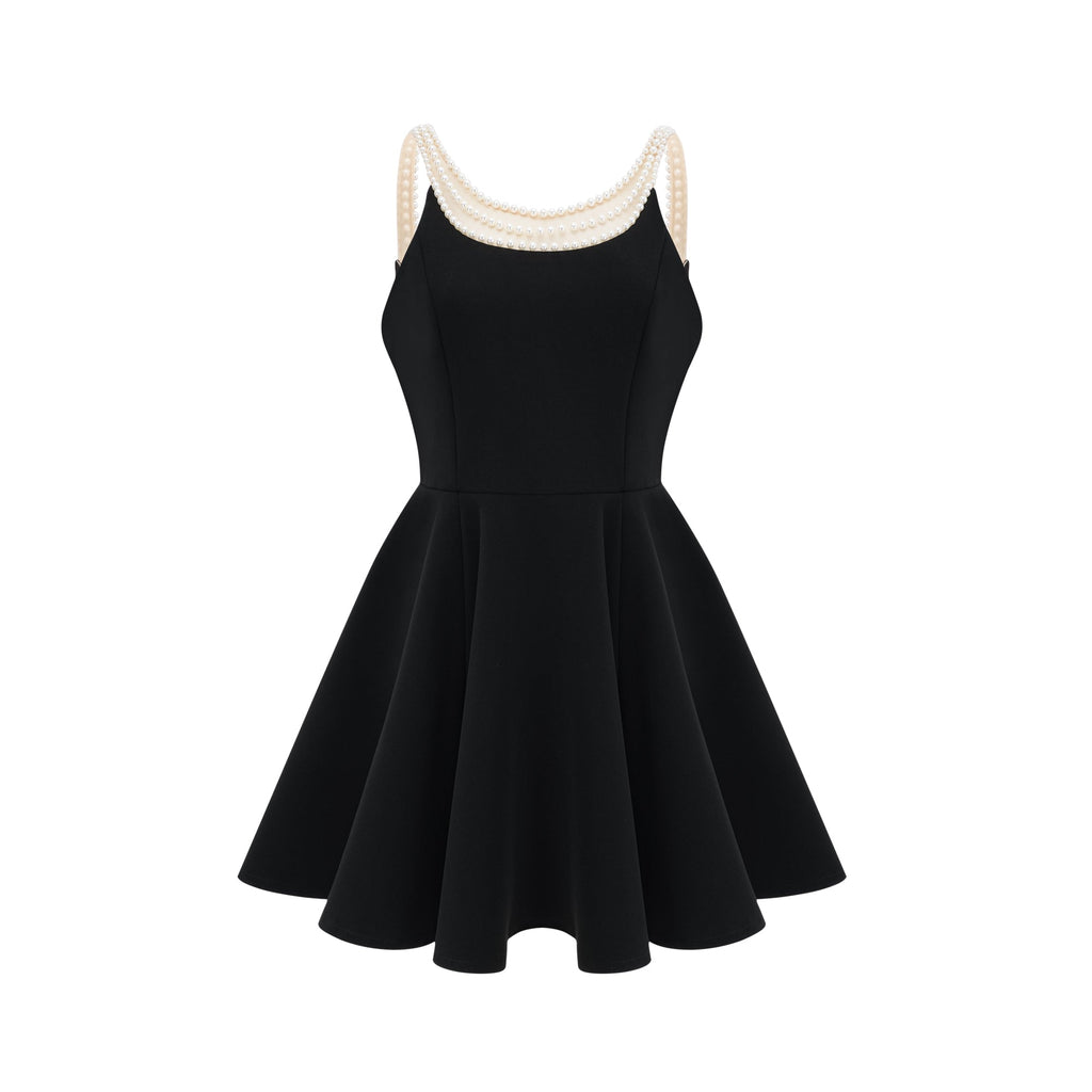 Danaé black faux-pearl-embellished mini dress