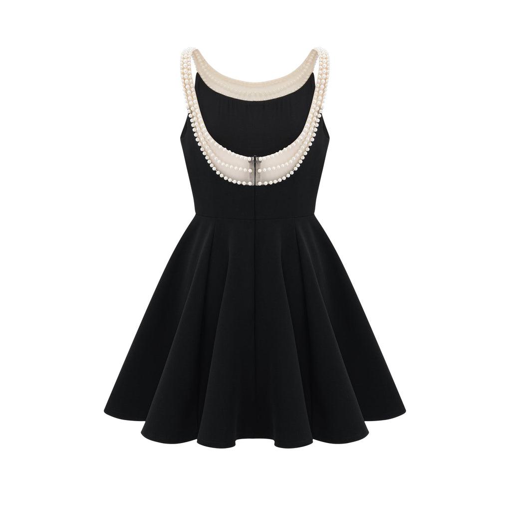 Danaé black faux-pearl-embellished mini dress
