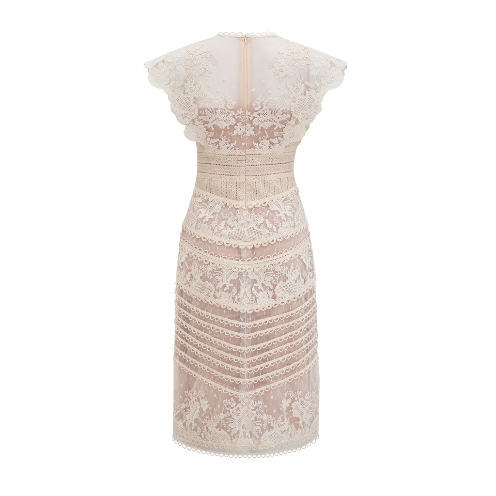 Fleur floral-embroidered lace midi dress in Neutrals