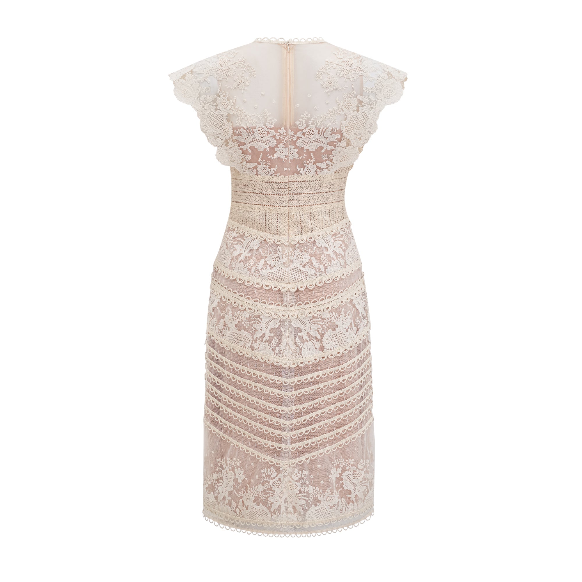 Fleur floral-embroidered lace midi dress in Neutrals