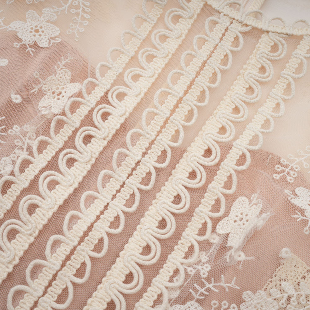 Fleur floral-embroidered lace midi dress in Neutrals