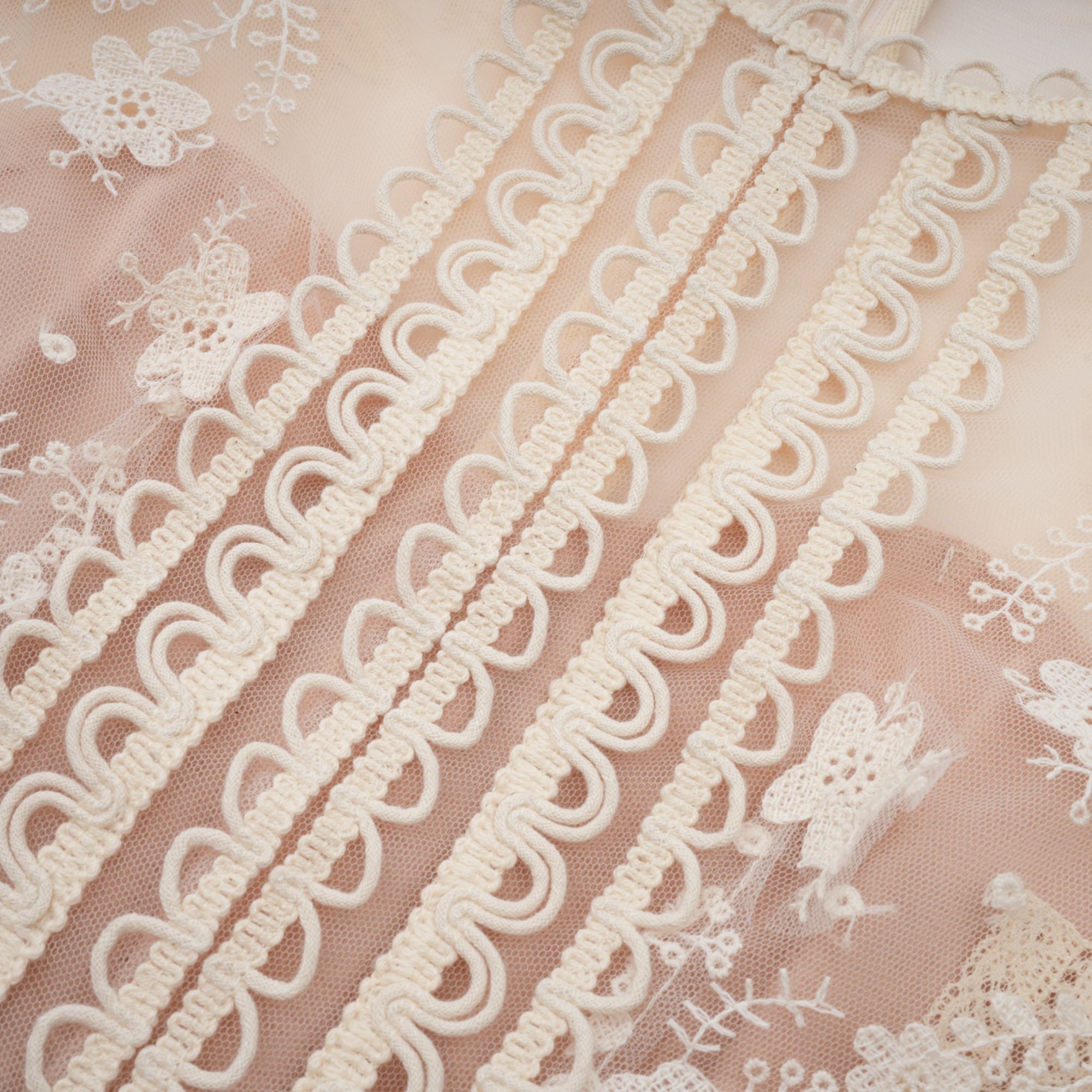 Fleur floral-embroidered lace midi dress in Neutrals