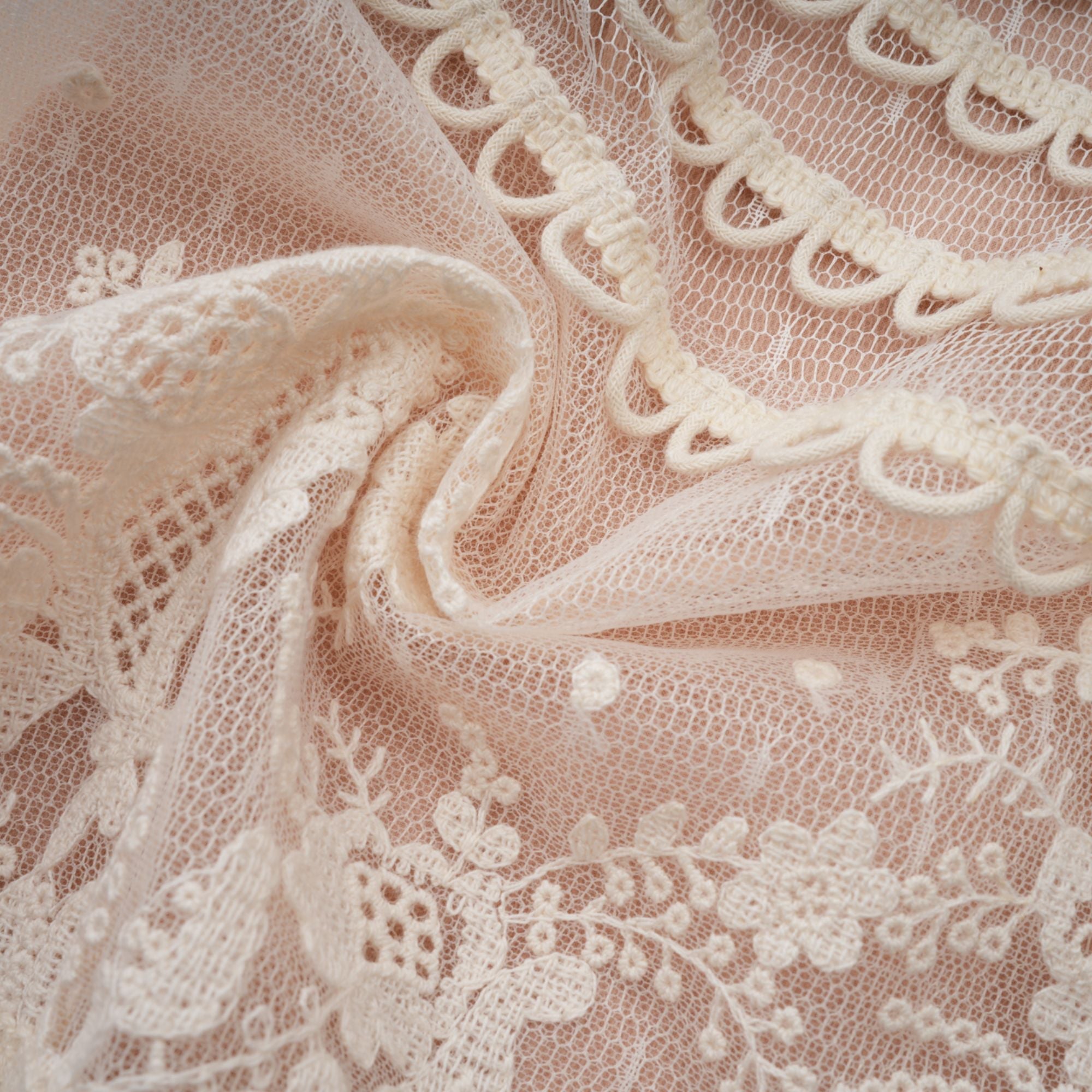 Fleur floral-embroidered lace midi dress in Neutrals