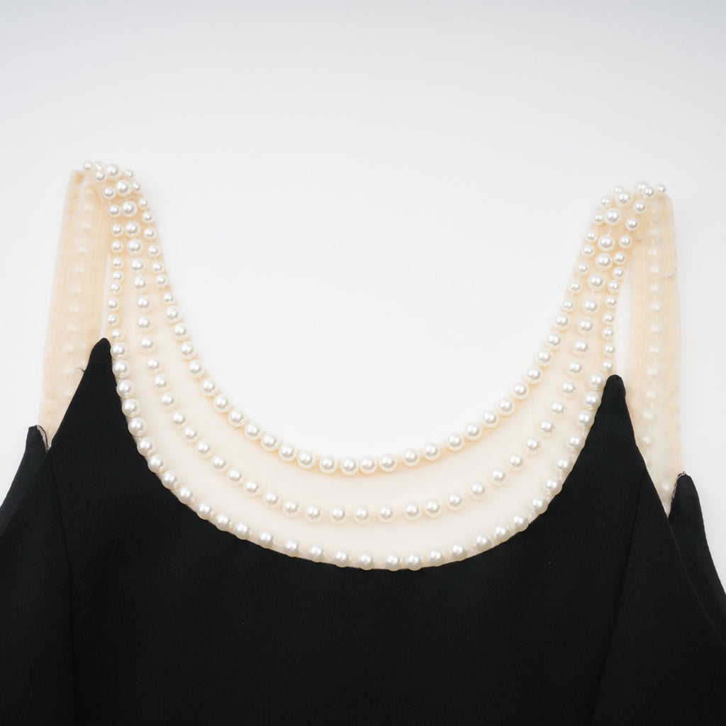 Danaé black faux-pearl-embellished mini dress