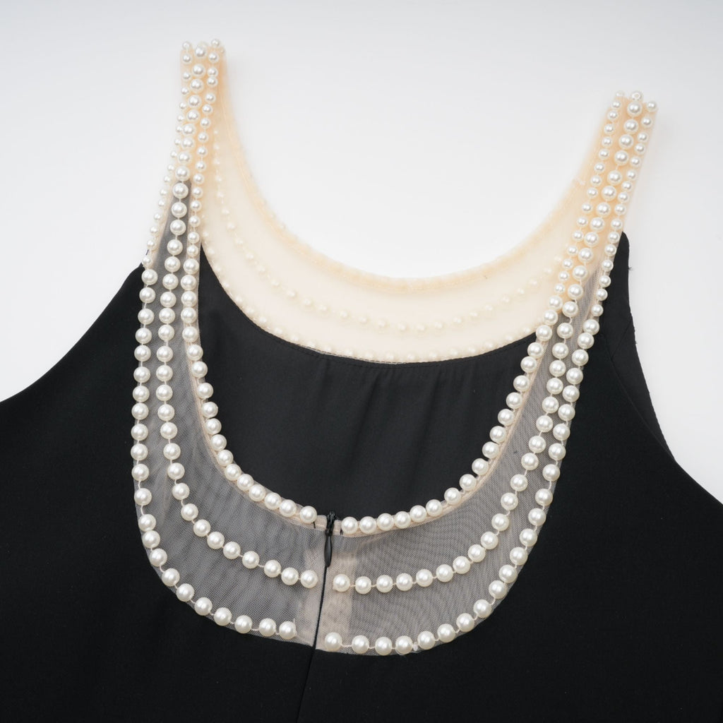 Danaé black faux-pearl-embellished mini dress